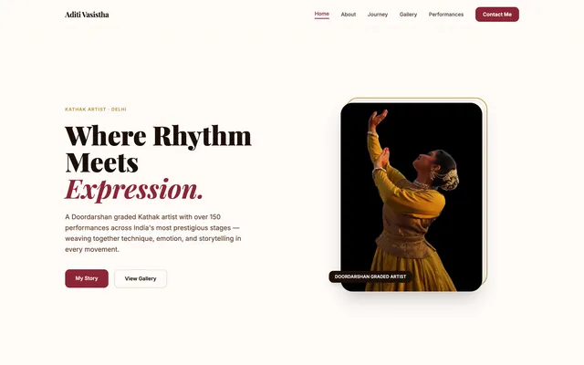 Aditi Vasistha website screenshot